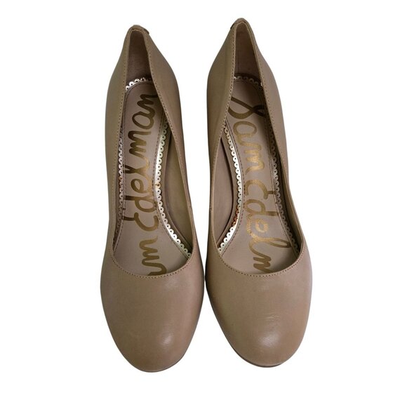 Sam Edelman Stillson Tan Leather Round Toe 3.5" Block Heel Pumps Size 6M - Picture 4 of 10